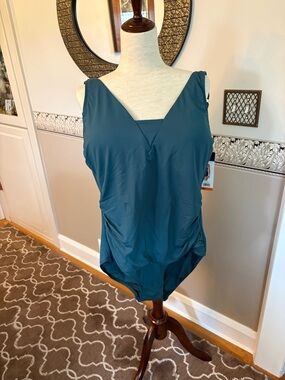 Lands' End Teal Scoop-Neck One-Piece Swimsuit